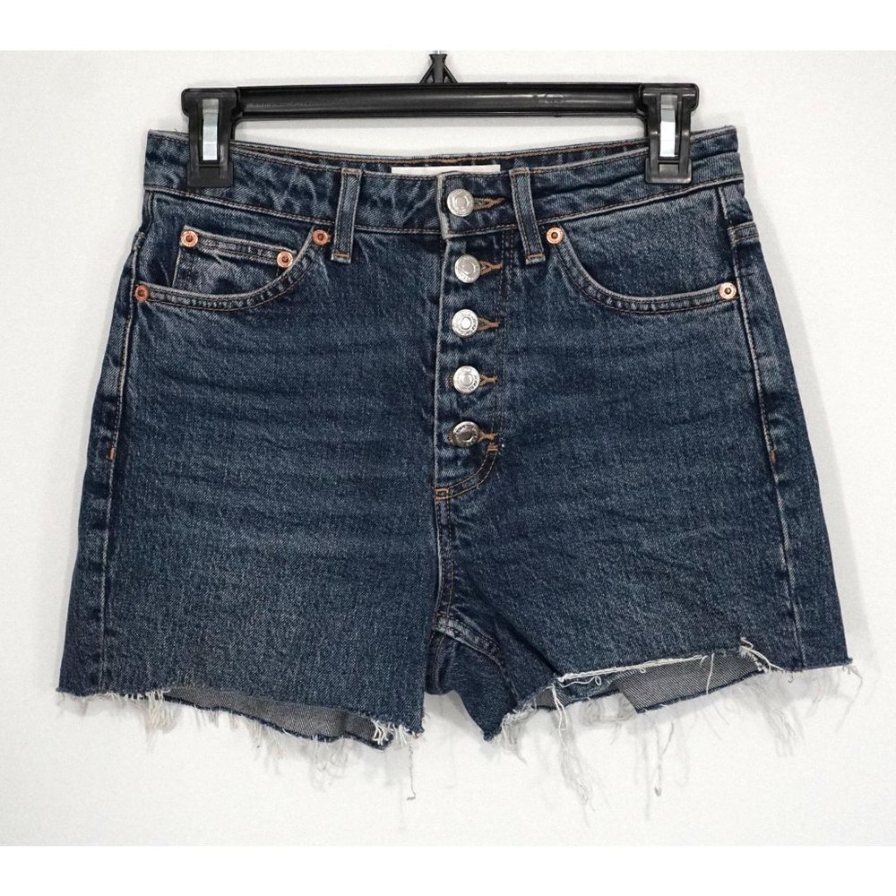 TOPSHOP Denim Blue Jean Button Front Cut Off Shorts Size 26 W 30 L
